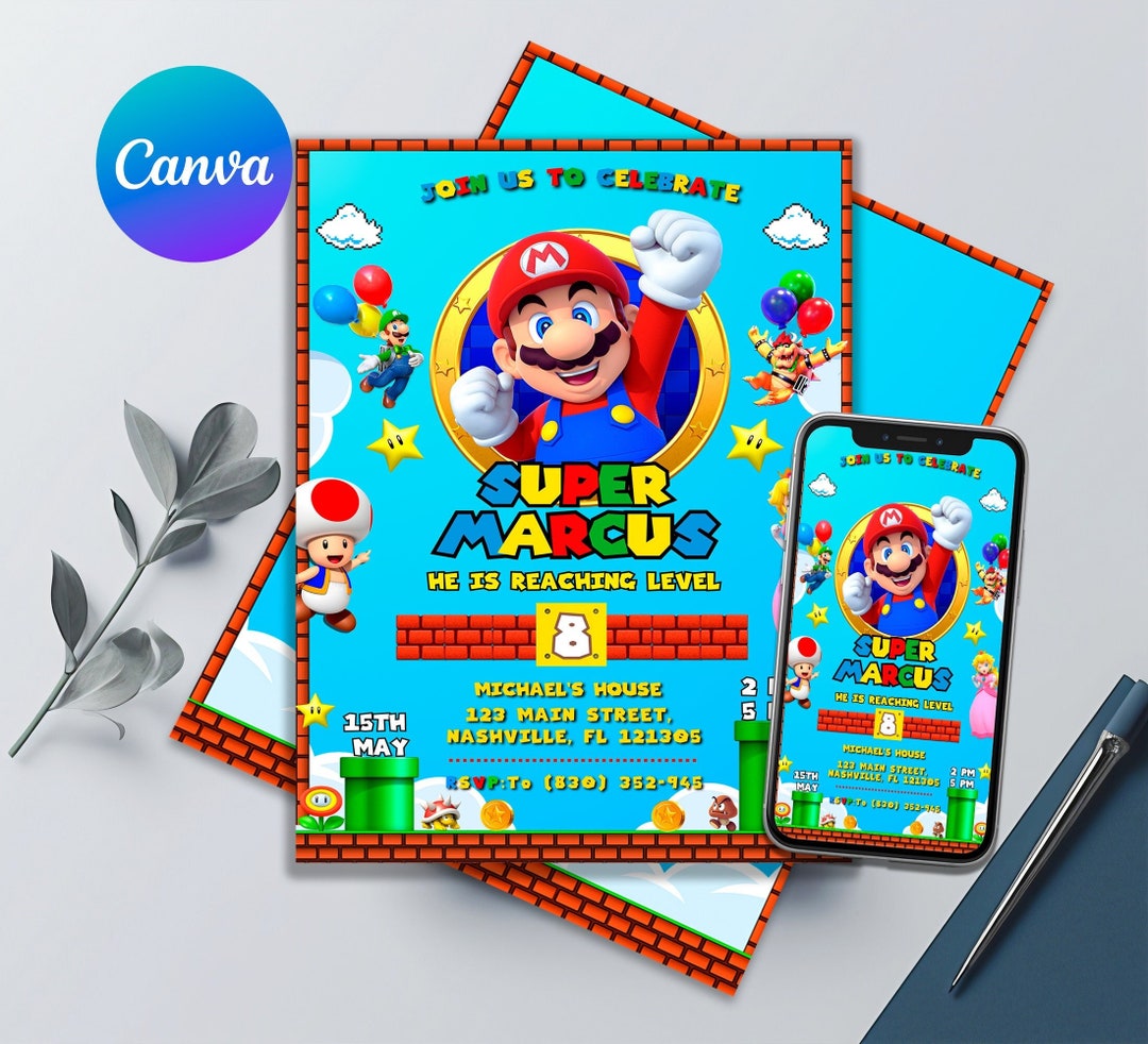 Mario Bros Birthday Invitation, Super Mario Bros Invitation , Printable Editable Template, Super ...