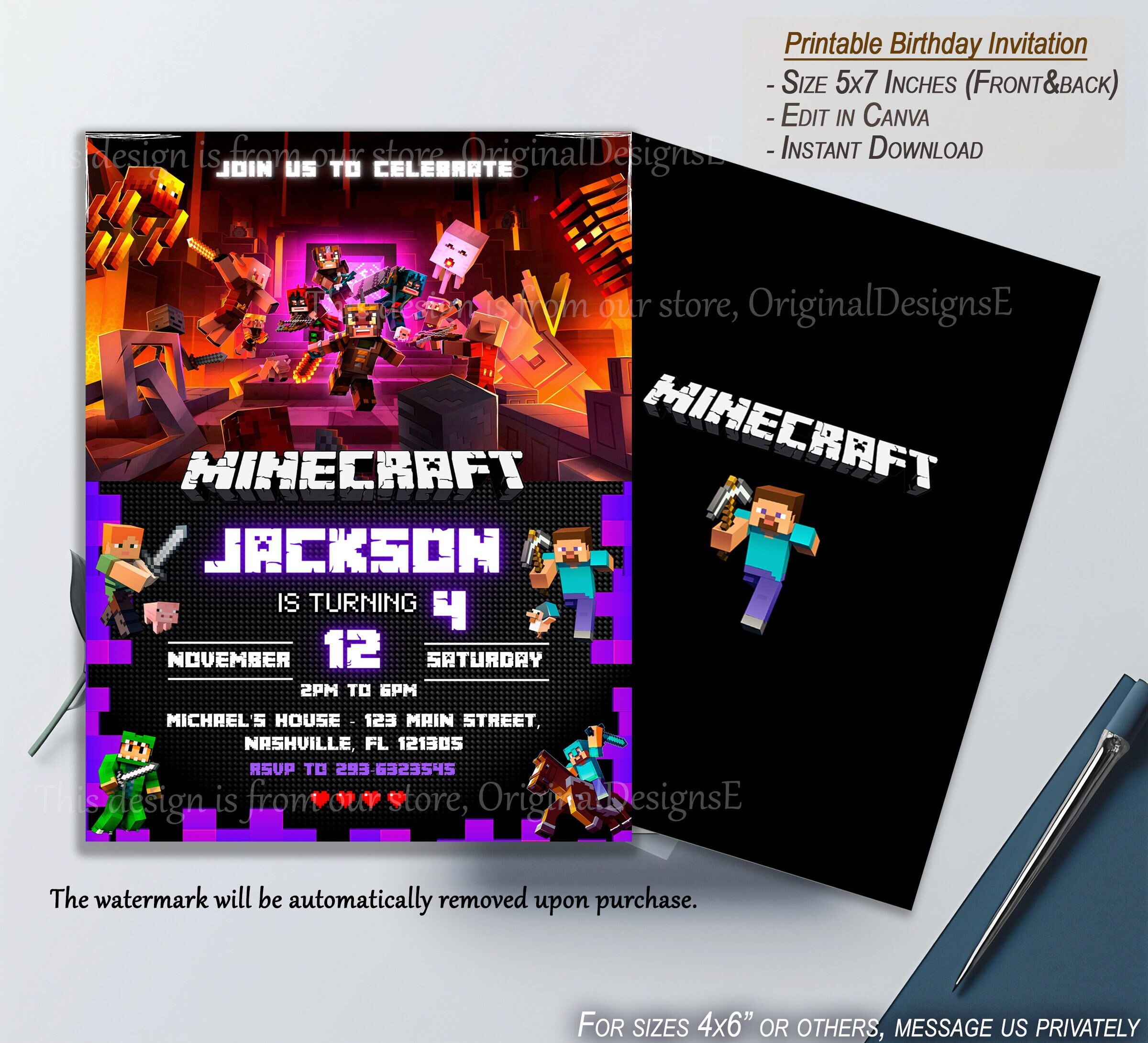 Minecraft Printable + Mobile Invite