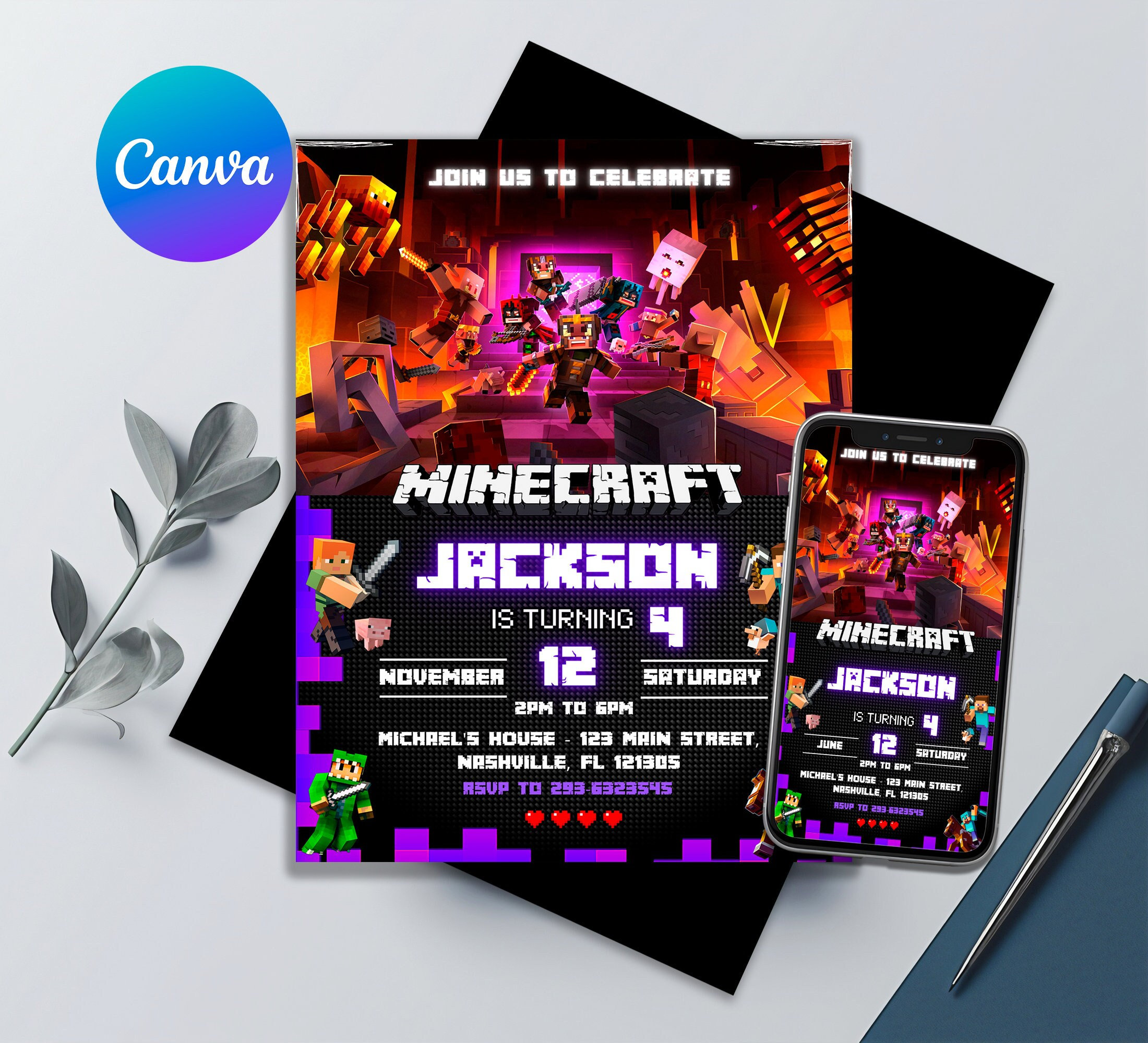 Minecraft Printable + Mobile Invite