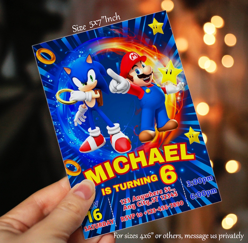 Mario and Sonic Birthday Invitation | Sonic-Mario Birthday Party Invite | Printable-Editable Birthday Invite| Free Favor Tags| Birthday image 4