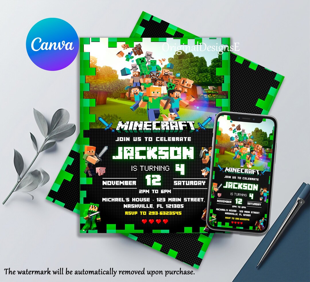 Minecraft Birthday Invitation: Printable &amp; Editable Template Perfect ...