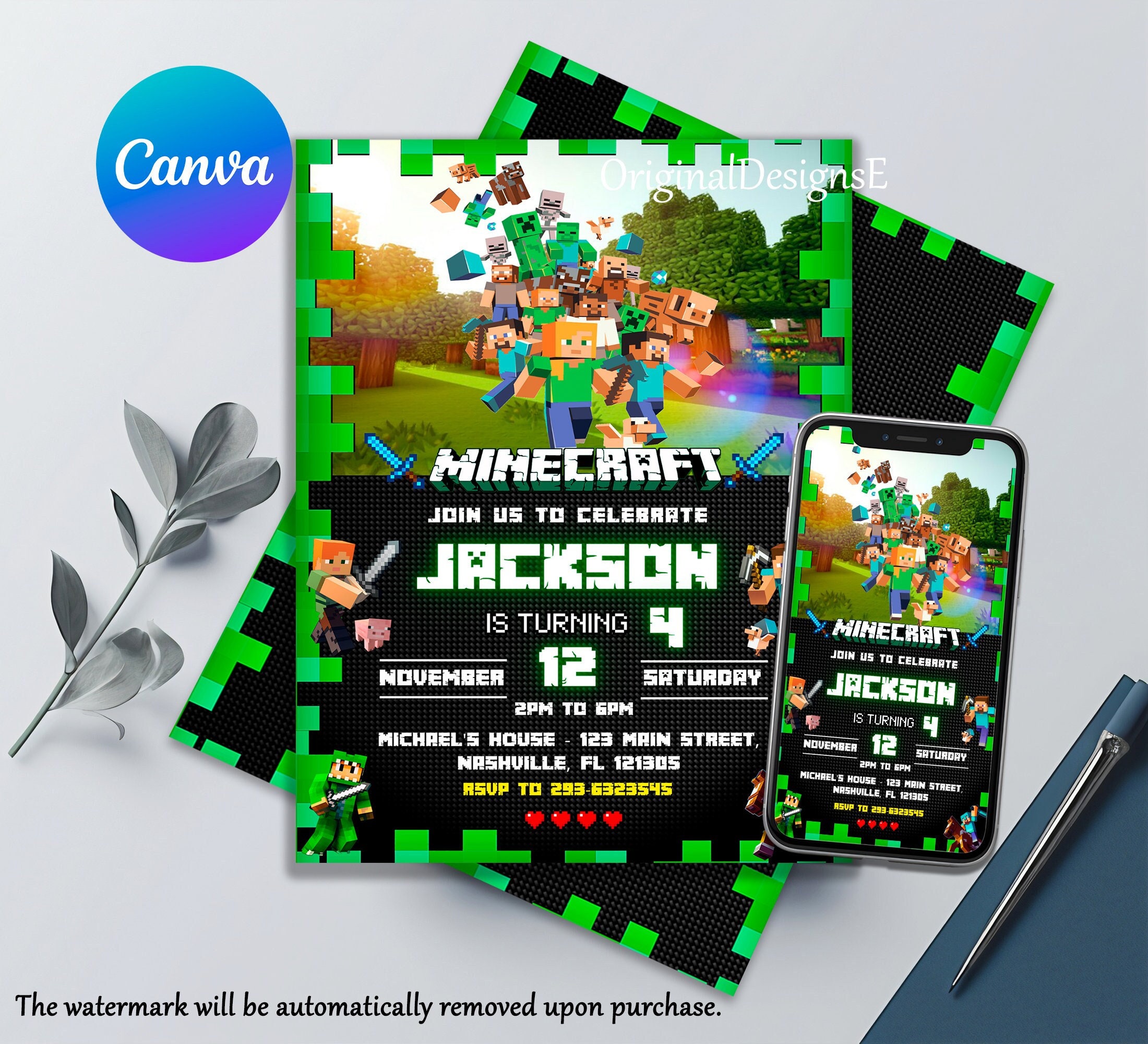 Minecraft Birthday Invitation Printable