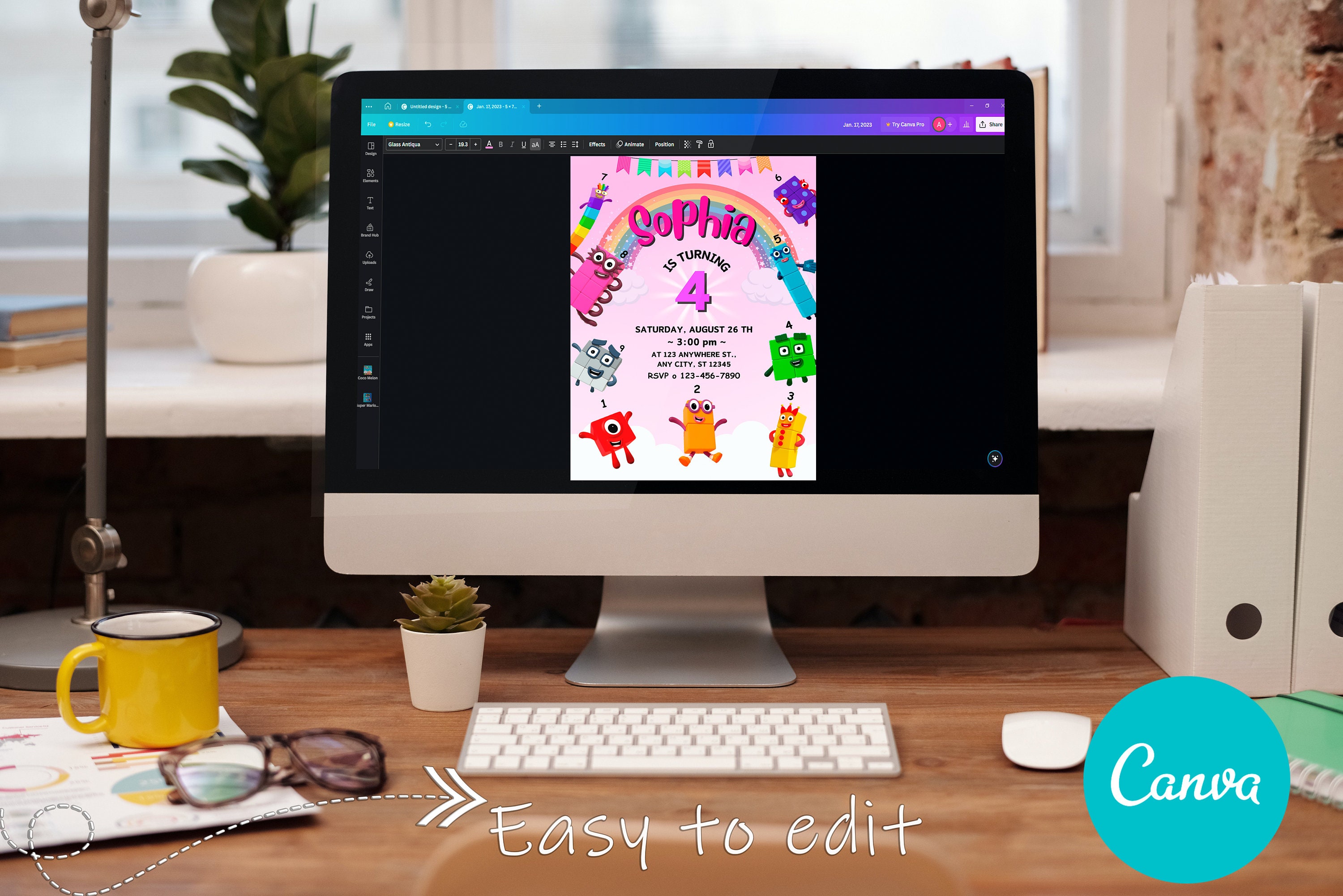 Numberblocks Birthday Invitation Numberblocks Birthday Girl Card ...