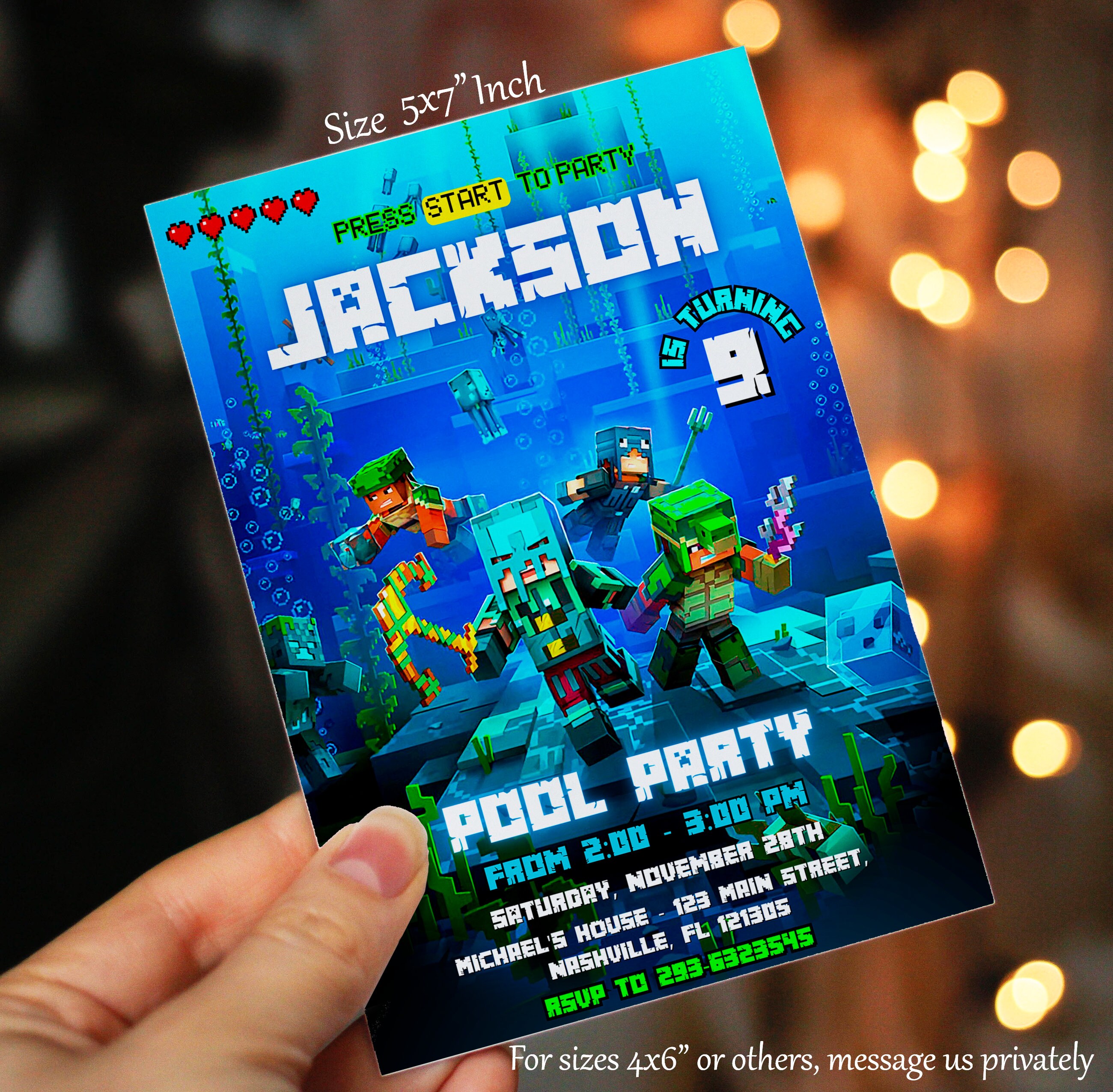 Minecraft Pool Party Invitation