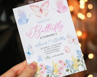 Butterfly Birthday Invitation, Butterfly Birthday party evite, Editable butterfly party invitation template