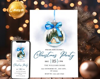 Editable Snow Ball Christmas Party Invitation Template (Digital Download)