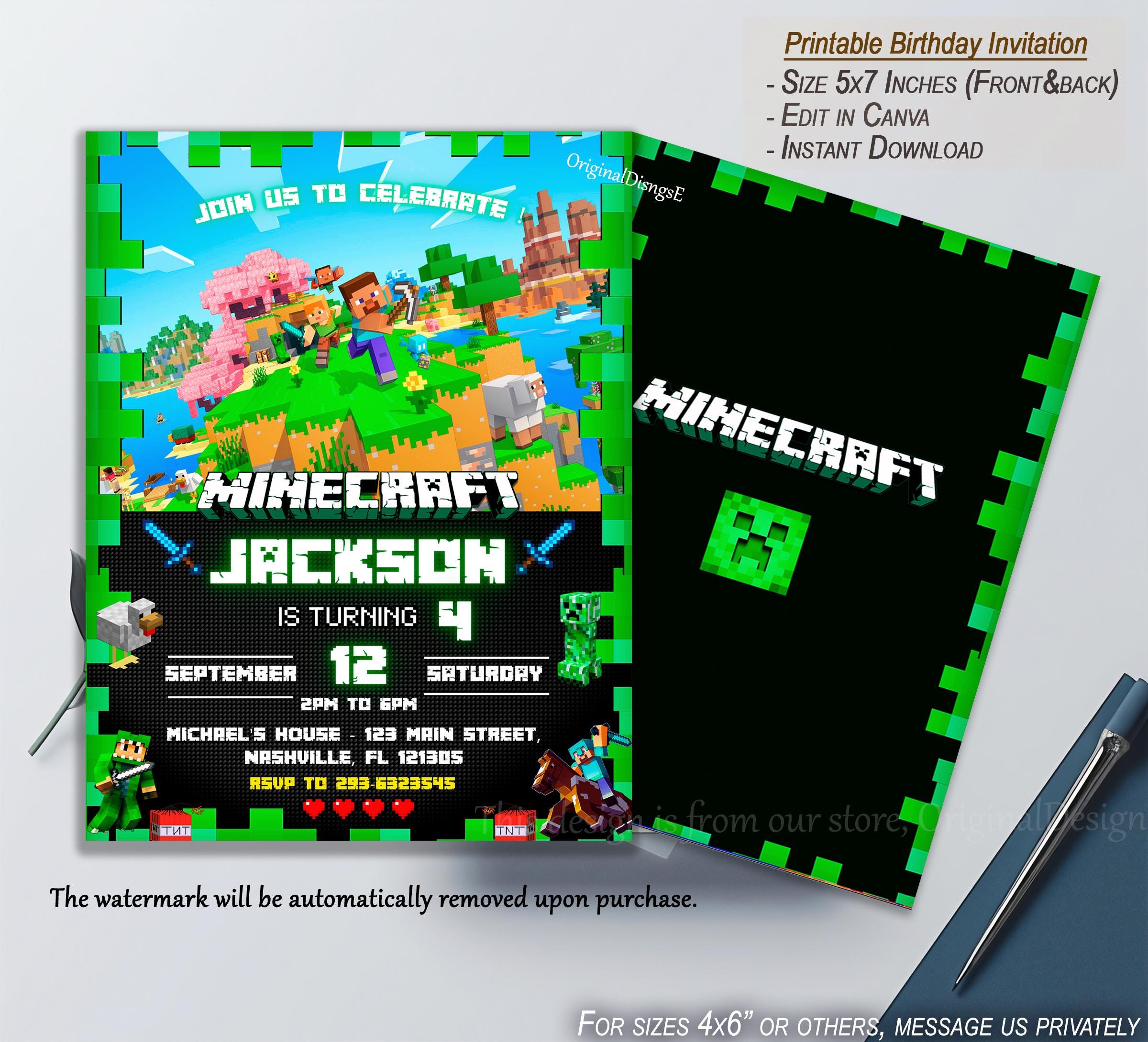 Minecraft Printable Birthday Invitation