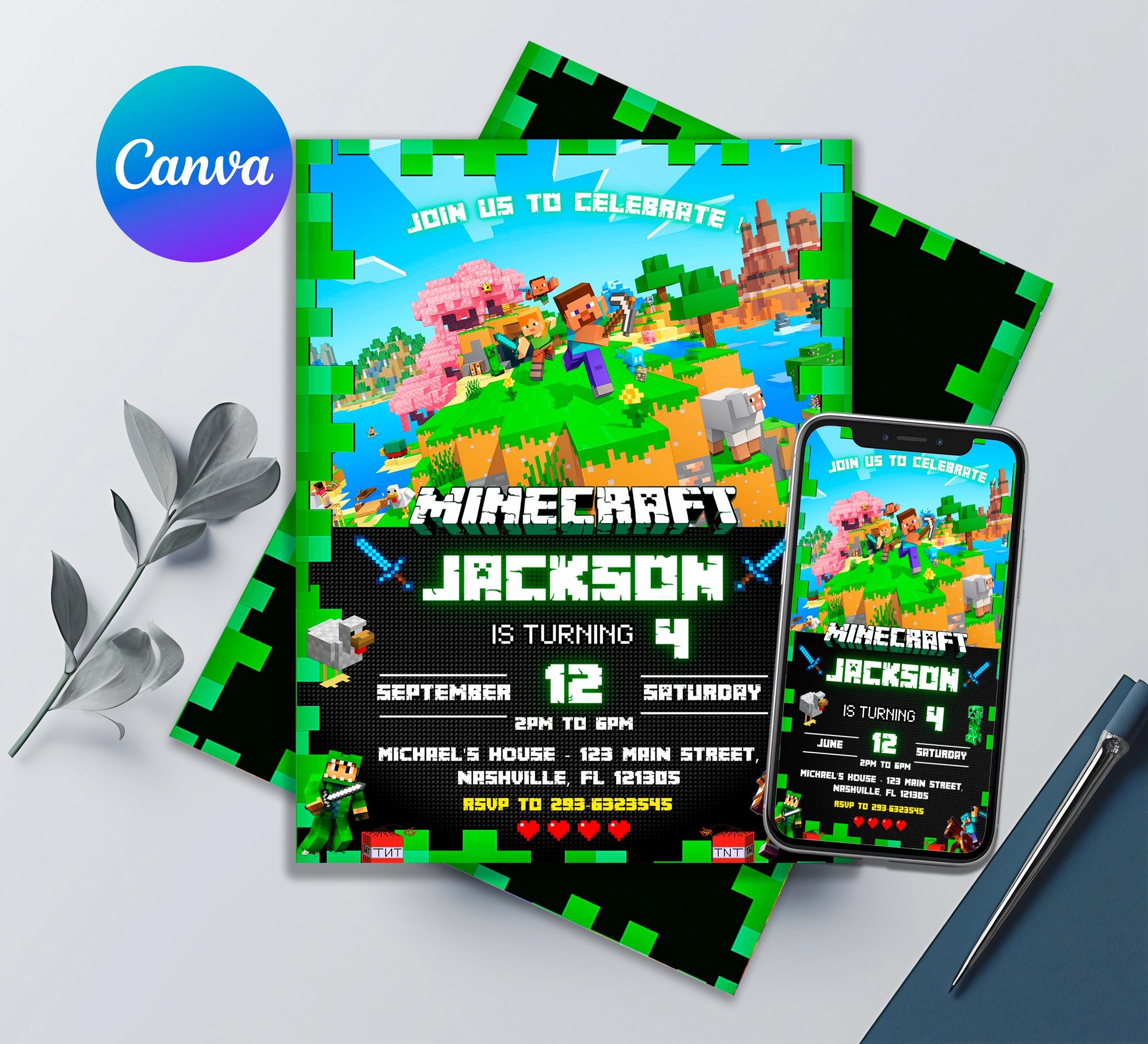 Minecraft Printable Birthday Invitation