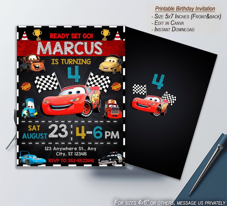 Cars Birthday Invitation | Editable & Printable | Awesome Lightning McQueen Template | Kids Invites | Edit in Canva | Buy Now! image 2