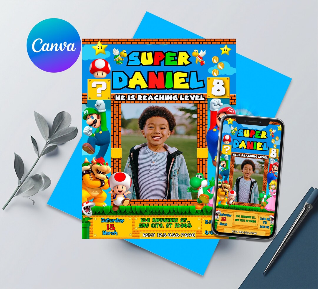 Mario Bros Birthday Invitation, Super Mario Bros Invitation , Printable Editable Template, Super ...
