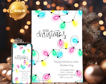 Christmas Lights Party Invitation: Editable Holiday Template (Digital Download)