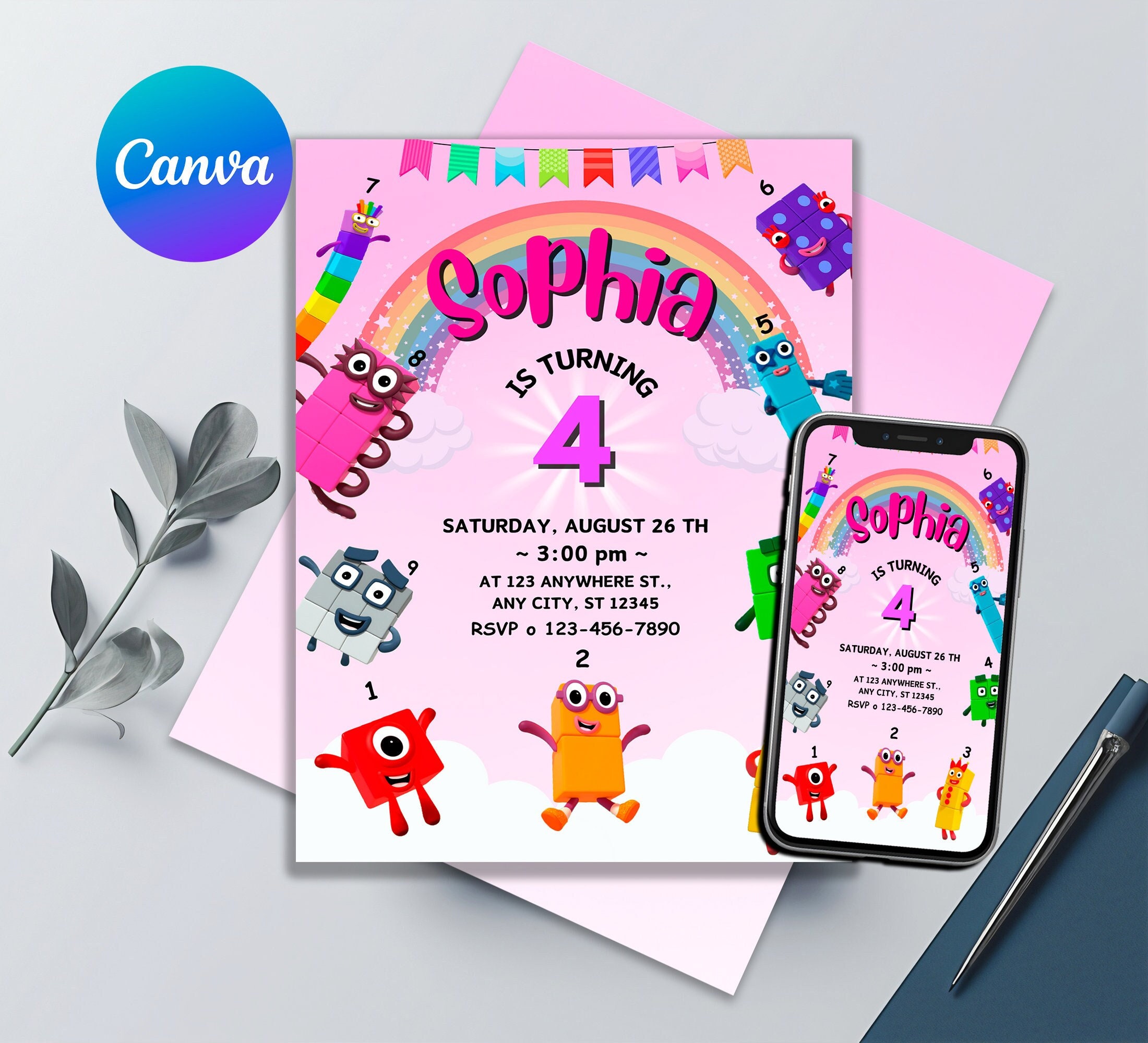 Numberblocks Birthday Invitation Numberblocks Birthday Girl Card ...