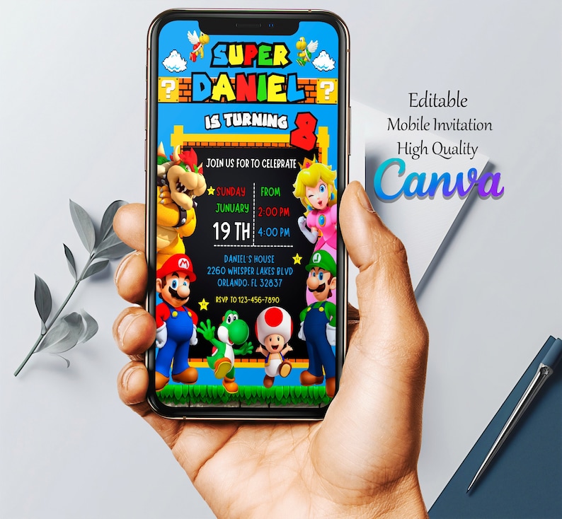 Mario Bros Birthday Invitation, Super Mario Bros Invitation , Printable Editable Template, Super ...