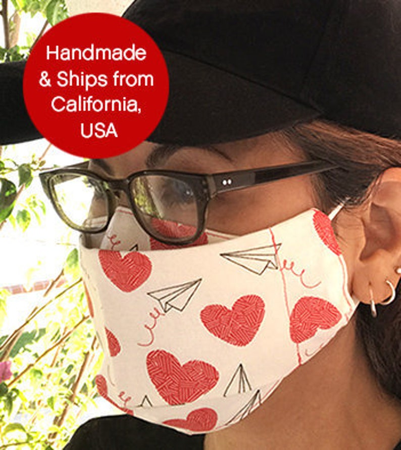 Face Mask for Glasses Won't Steam or Fog Glasses, Kids Face Mask, Hearts Mask, Made in USA, Unisex Mask, Happy, Happy Masks, Love 