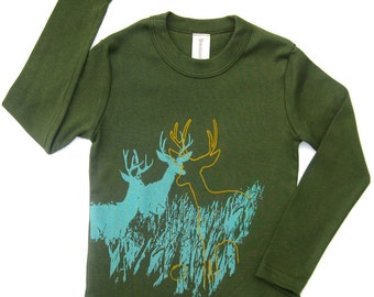 Holiday Shirt, Gender Neutral Kids, Hipster shirt, Kids Tshirt, Boys Clothing Toddler, Kids, Deer, Boy, Long Sleeves Tee, Unisex kids