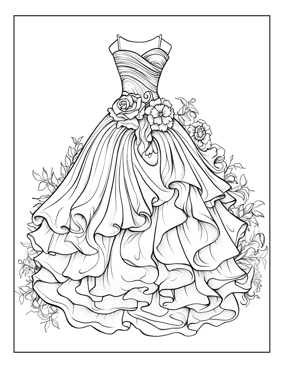20 Adult Coloring Pages (dresses 4) - Etsy