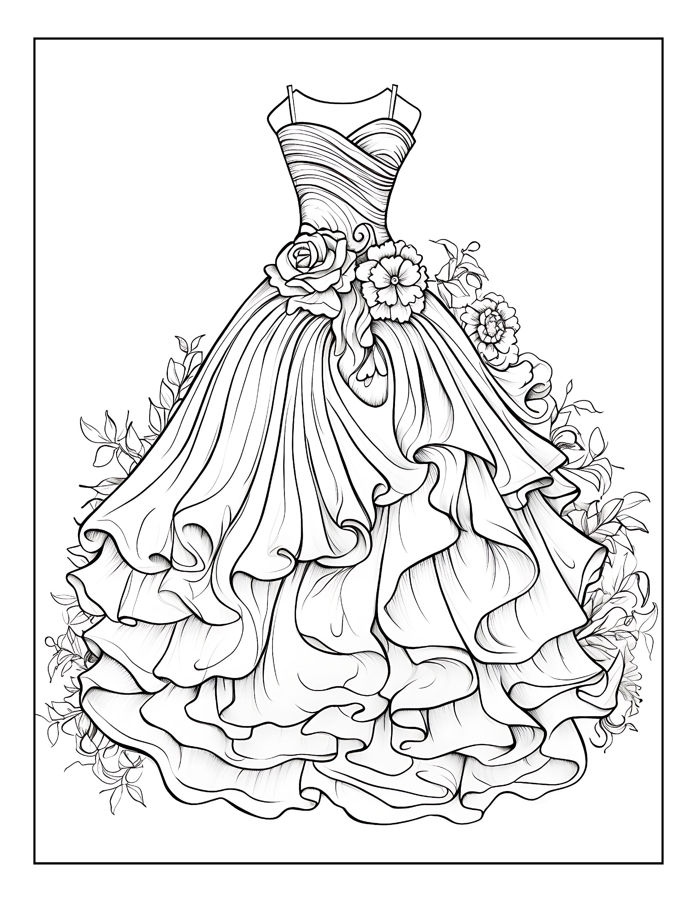 20 Adult Coloring Pages (dresses 4) - Etsy