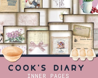 Vintage Recipe Junk Journal - Scrapbooking Kit, Printable Clipart, DIY Cookbook, Cooking Ephemera,faux,old pages,