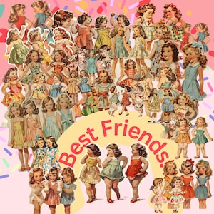 Vintage-Best-Friends-Ausschnitt, Aufkleber, Scrapbooking, Junk Journaling, Kartengestaltung, Drucke, Schulprojekte, digitale Downloads und DIY-Bastelarbeiten