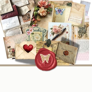 Paquete de cartas vintage manuscritas / Más de 45 efímeras de papel antiguo imprimibles / Kit imprimible para diario basura / Colección de cartas digitales de 300 DPI