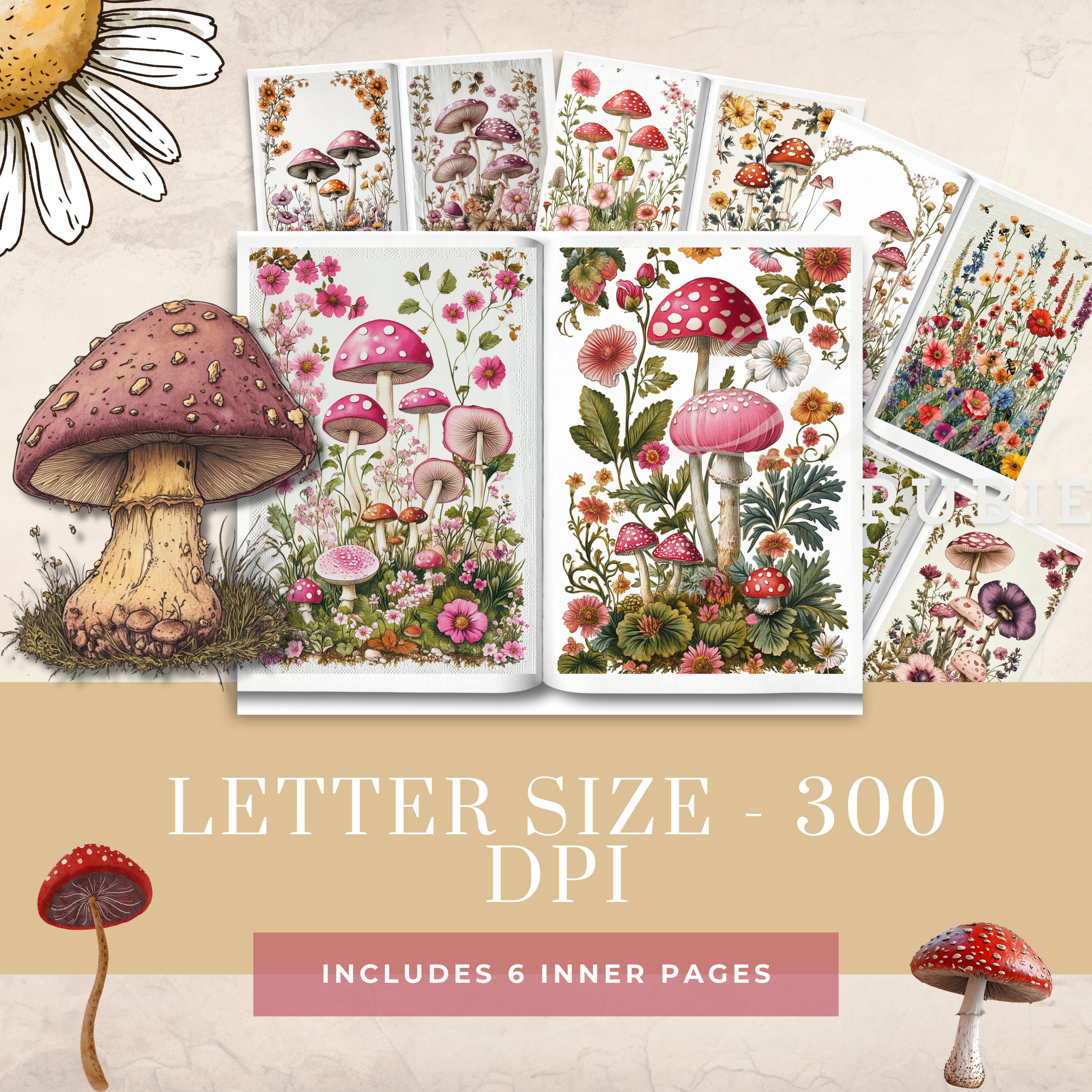 Junk Journal Printable, Mushroom, Vintage Journal Papewrs, Mushroom ...