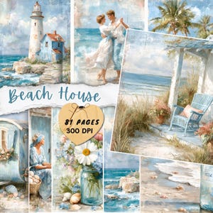 Beach House Junk Journal Pages Coastal Notebook Ocean Collage Sheets Nautical Ephemera Seaside Digital Papers Summer Scrapbook Sea Cottage