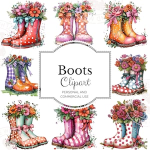 Rain Boots Clipart, Floral Daisy Boots, Spring Flowers PNG, Garden Clipart, Polka Dot Boots, Digital Download, Junk Journal, Scrapbooking