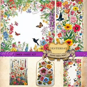Botanical Junk journal Kit and Flower Botanical Embellishments botanical Paper Printable Craft kits Printable  Paper Decoupage bright flower