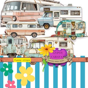 BOHO Caravan Travel Clipart-journaux indésirables Autocollants de caravane DIY | Clipart gitane vintage - Stickers caravane imprimables Scrapbooking