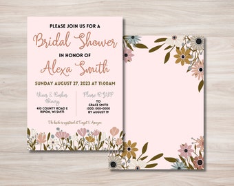 Groovy Floral Bridal Shower Invitation, Bridal Shower Invite, Floral Bridal Shower, Pastel Invitation, Feminine Bridal Shower Theme