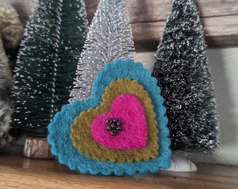 Heart Brooches, Wool Felt Heart Brooch, Beaded Heart Pins, Valentines