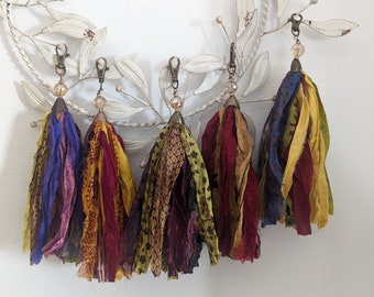 Sari Silk Tassels, Sari Silk Prints Tassels, Bohemian-Inspired