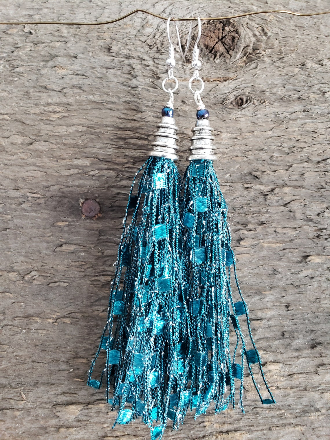 Boho Tassel Earrings Ladder Yarn Earrings Ribbon Yarn Etsy