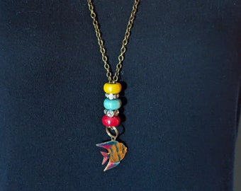 Fun, Flirty Long Necklace, Tropical Fish Charm Necklace