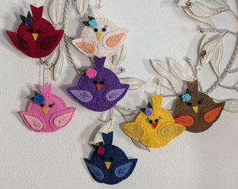 Lively Little Bird Ornaments, Wool Felt Birds, Hand-Stitched Birds Ornies