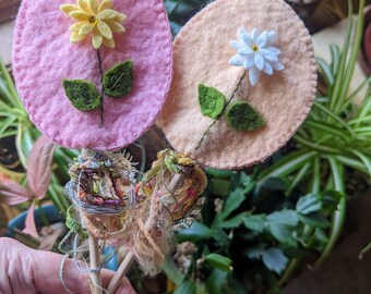 Easter Egg Plant Picks, Wool Felt Easter Eggs and Fibers