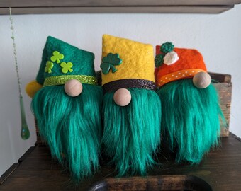 St. Patrick's Gnomes, Wool Felt Handcrafted Gnomes