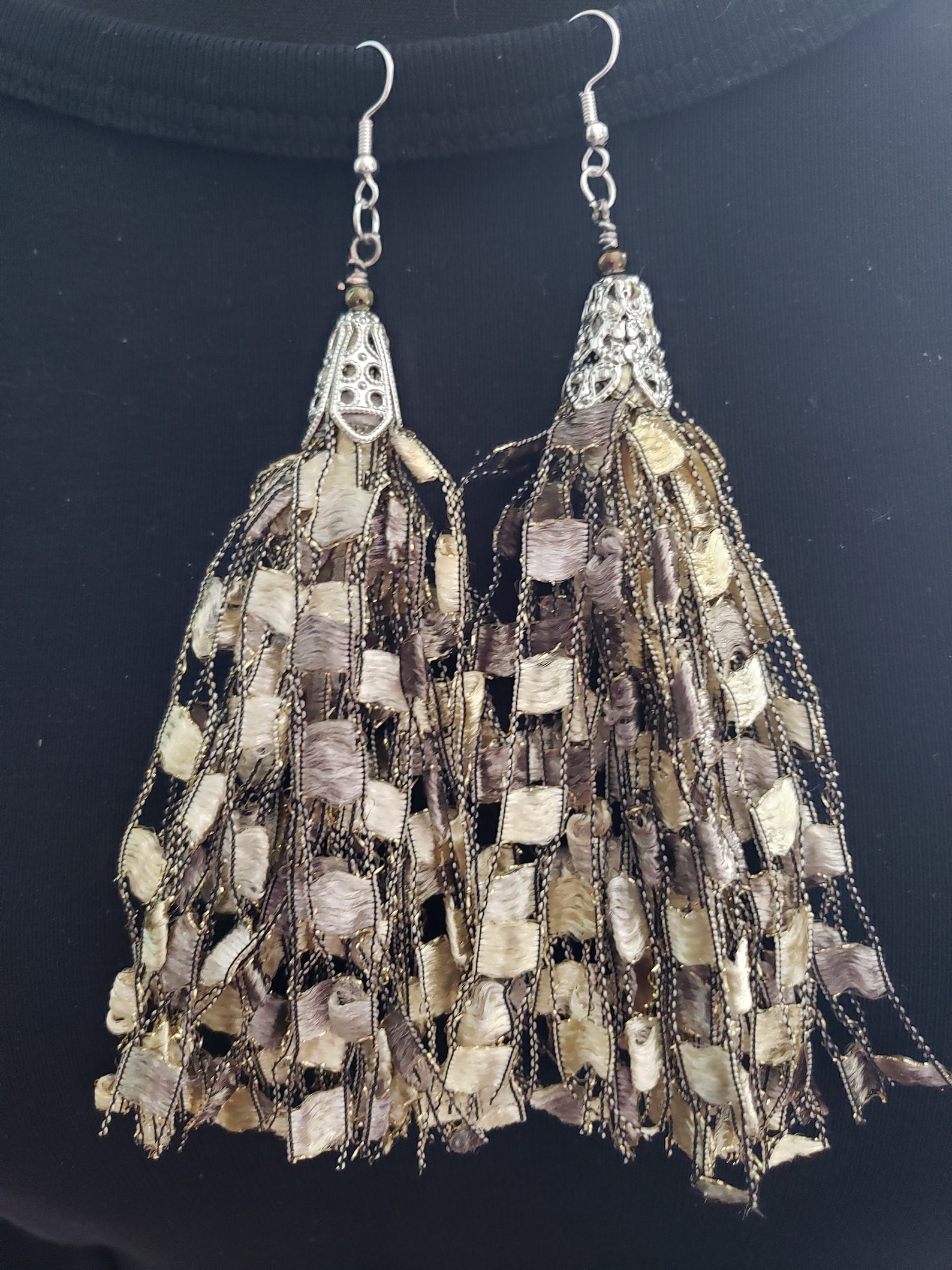 Boho Tassel Earrings Ladder Yarn Earrings Ribbon Yarn Etsy