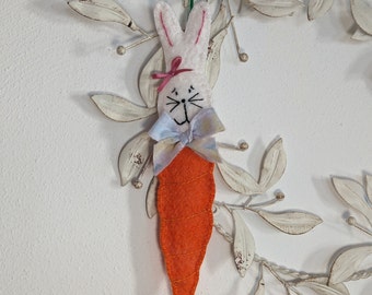 Springtime Easter Ornament, Wool felt Bunny and Carrot Ornament