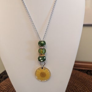 Long Necklaces, Minimalist Bead Necklaces 3-Green and Yellow