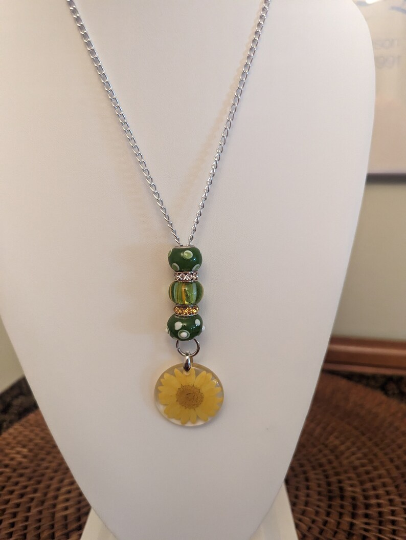 Long Necklaces, Minimalist Bead Necklaces 3-Green and Yellow