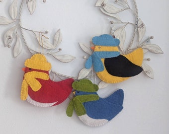 Cozy Bird Ornaments, Wool Felt Birds