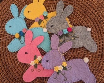 Bunny Rabbits, Easter Bunny Ornaments, Wool Felt Bunnies