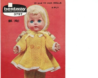 Vintage Doll Clothes Knitting Pattern PDF  Bestway 3797 1960s Pram Set, Matinee Coat, Leggings, Pull Ups, Baby Doll, Rose Bud, Tiny Tears