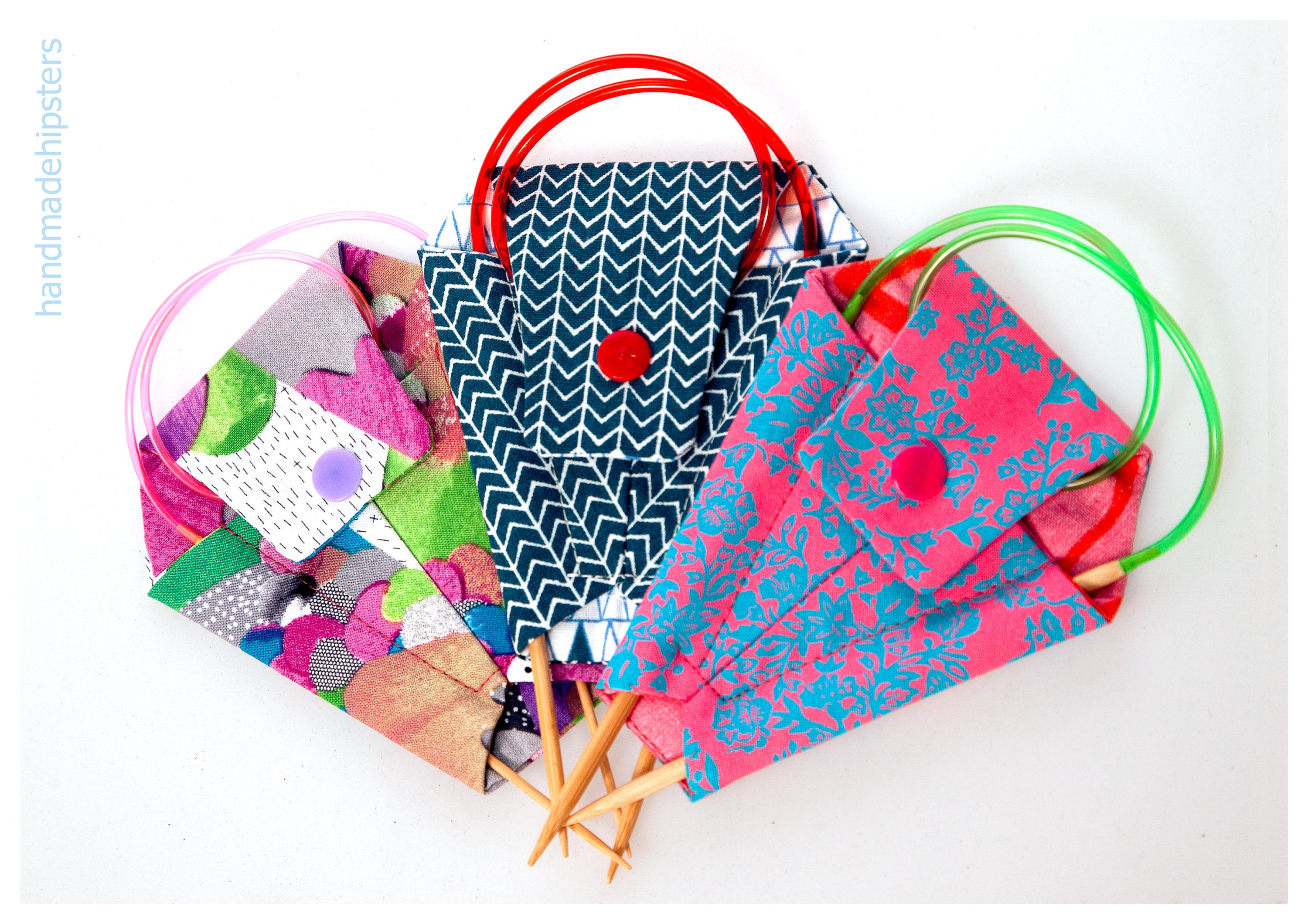 LOOEN Borsa tote per lavori a maglia all'uncinetto, con tasche multiple, palline di filo, uncinetti, organizer per accessori da maglia (blu
