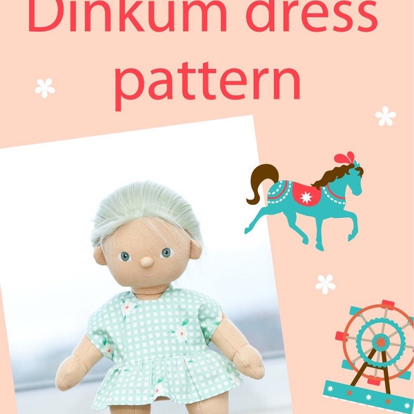 Dinkum dolls clothes dress sewing pattern pdf digital download purchase a sewing pattern for a Dinkum doll Pattern 15" Doll Clothes Pattern