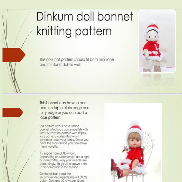 dinkum doll knitting pattern  bonnet knitting pattern dinkum doll minikane doll knitting pattern Doll Bonnet 38cm Miniland Paola Reina .pdf