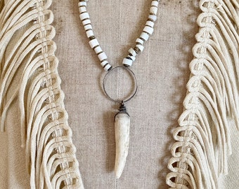 Boho Beaded Antler Necklace