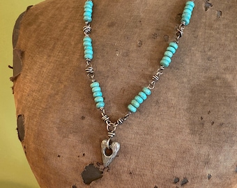 Turquoise and Sterling Necklace with Focal Heart AND Extender chain