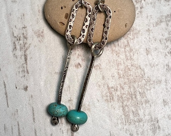 Long Turquoise Sterling Silver Drop Earrings